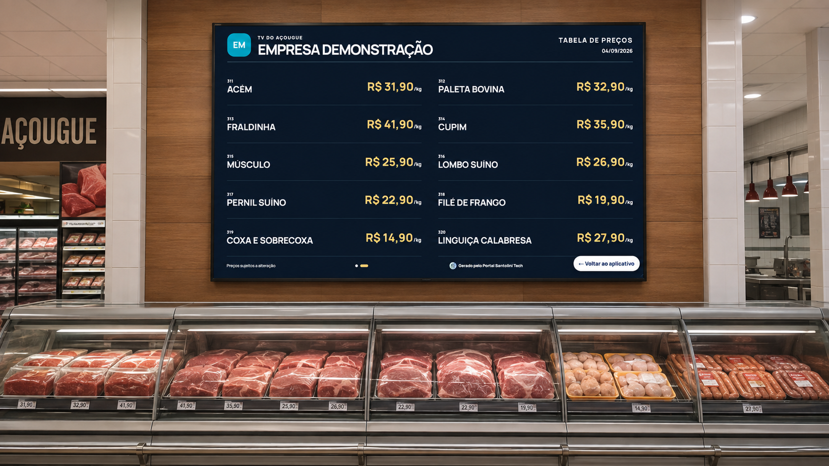 Imagem demonstrativa de Santolini TV em um açougue
